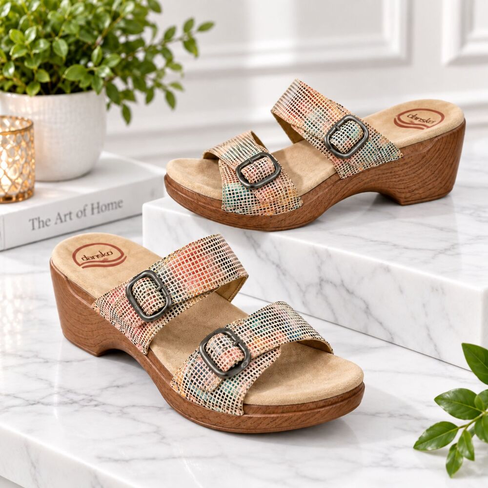 Dansko Sophie Two Strap Buckle Leather Wedge Sandals Mosaic EU 41 / US 10.5-11